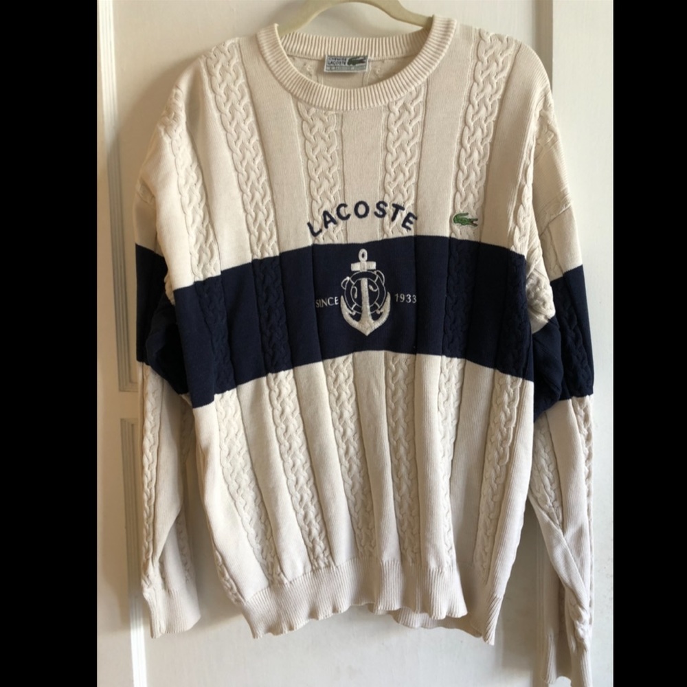 Vintage Lacoste Cable Sweater (Cream and Navy)